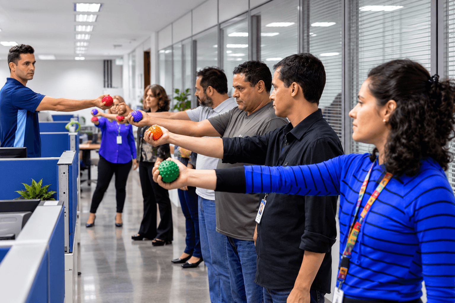 Turma de ginástica laboral em empresa cliente da Northecon Brasil